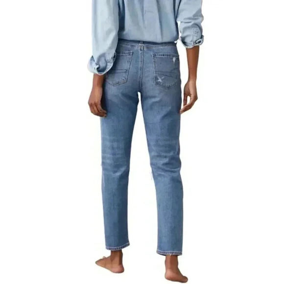 American Eagle Mom Jeans Ripped Distressed Blue High  Waist Size 4 - Picture 2 of 14